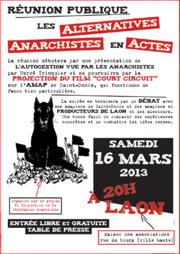 Samedi 16 mars 2013 à 20h à LAON : les Alternatives Anarchistes en Actes