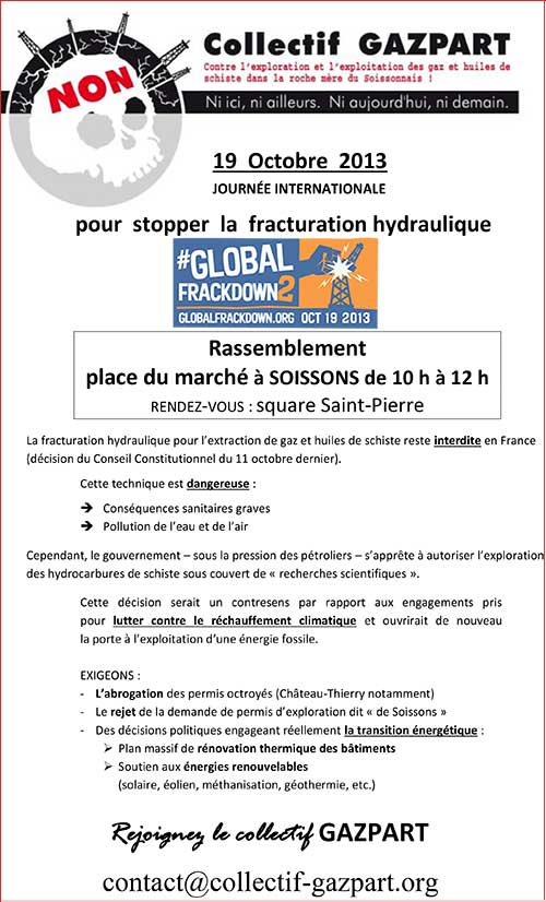 Samedi 19 octobre 2013 : journée internationale pour stopper la fracturation hydraulique.