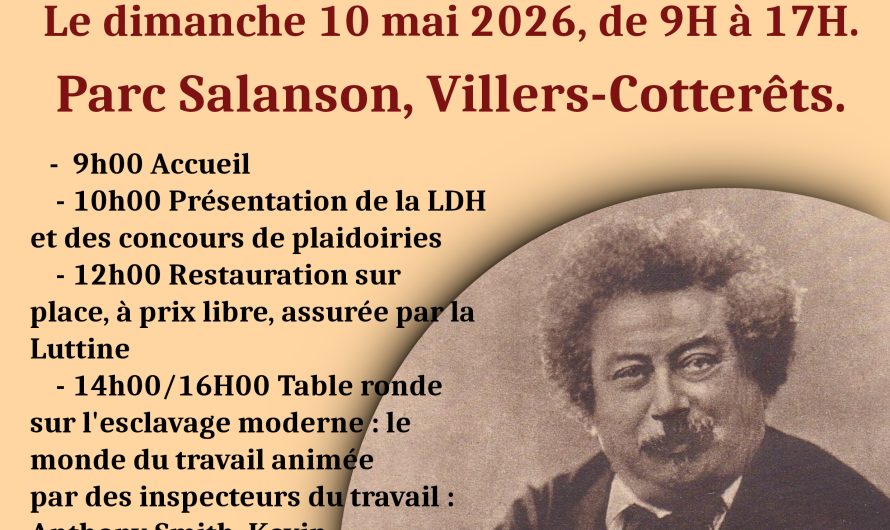 Rassemblement pour la Journée commémorative de l&rsquo;abolition de l&rsquo;Esclavage. 10 mai 2026. Villers-Cotterets.