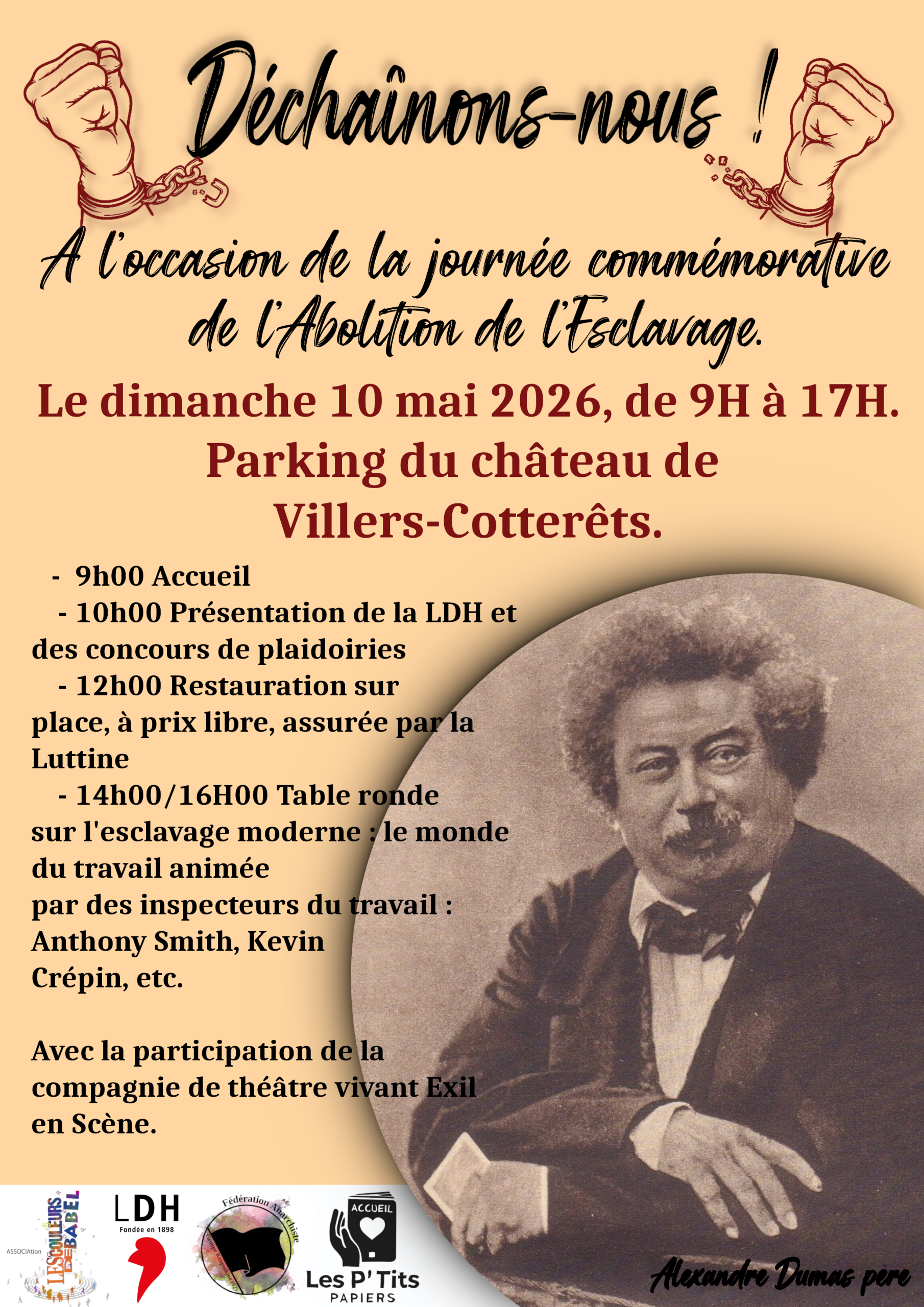 Rassemblement pour la Journée commémorative de l&rsquo;abolition de l&rsquo;Esclavage. 10 mai 2026. Villers-Cotterets.